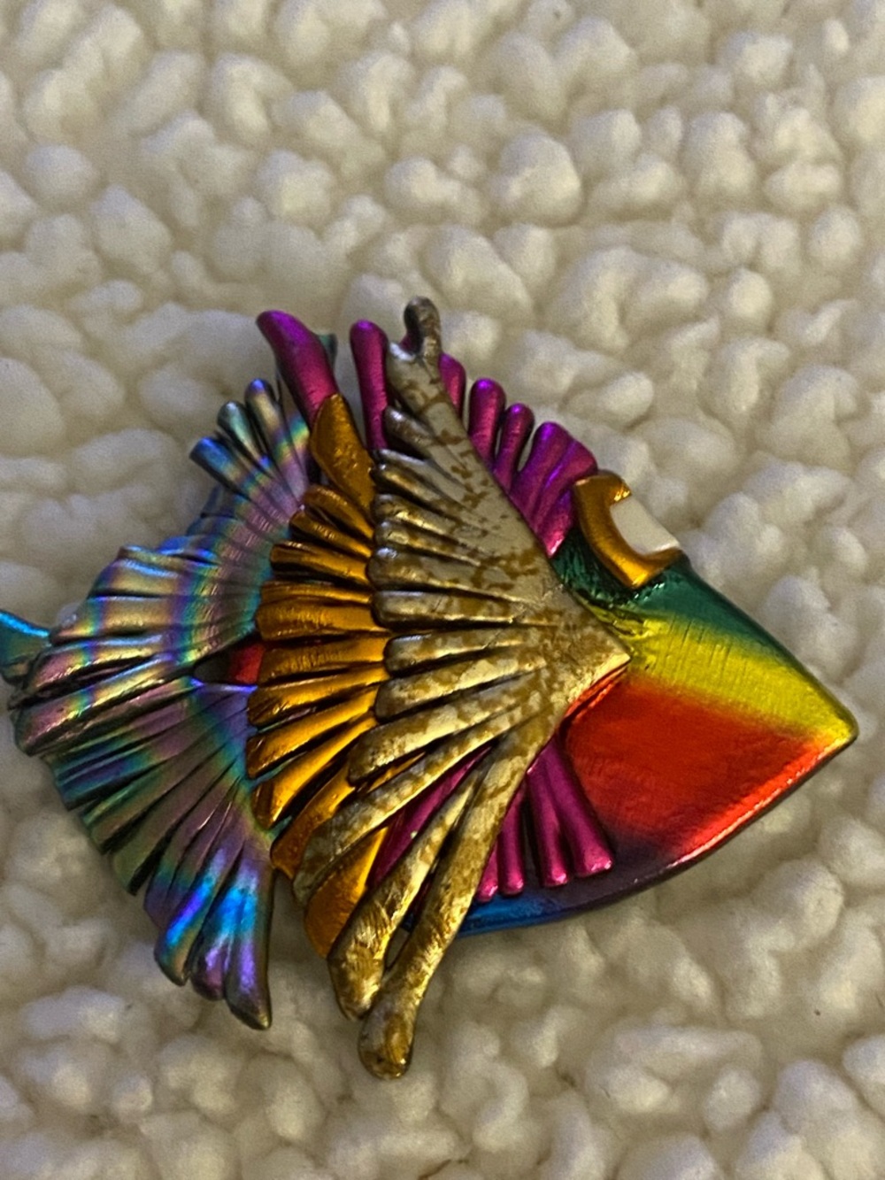 Multicolor Rainbow Fish Brooch with Gold Accent - Picture 2 of 10